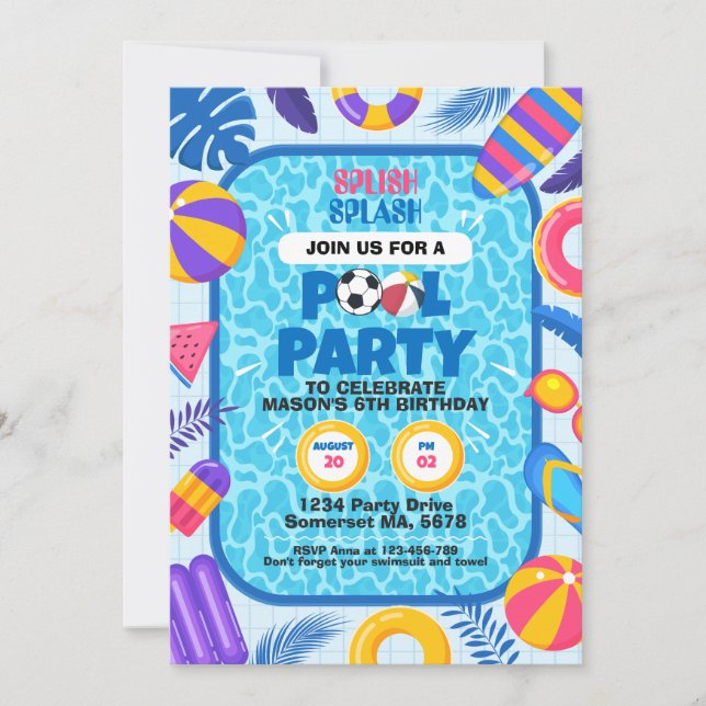 Fußball-Pool-Party-Geburtstag Einladung (Vorderseite)