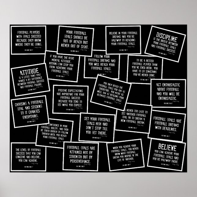 Fußball-Quotes Collage in Schwarz und Weiß Poster (Vorne)
