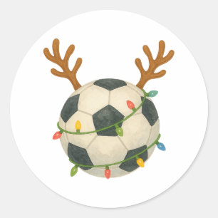 Fußball Rentier Weihnachtslichter Lustiger Sport Runder Aufkleber