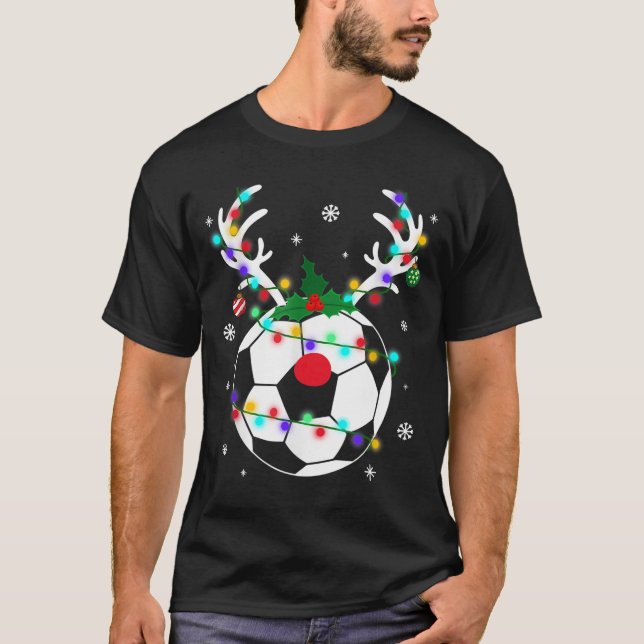 Fußball-Rentier Xmas Weihnachtsvorstellungen T-Shirt (Vorderseite)