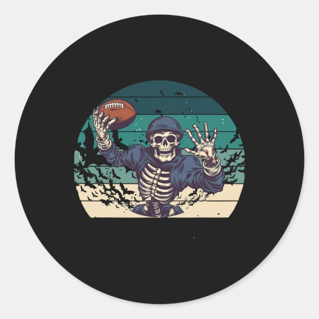 Fußball Retro Vintag Halloween Skelett Runder Aufkleber (Vorderseite)