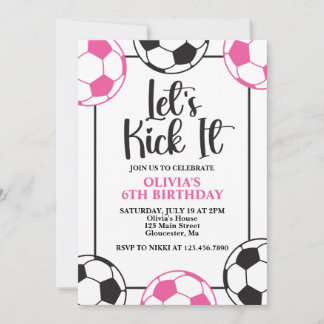 Fußball Rosa und Schwarzer Geburtstag Einladung