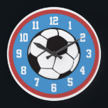 Fußball rot und blau große wanduhr<br><div class="desc">Coole Fußball-Wanduhr in Rot und Blau</div>