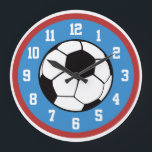 Fußball rot und blau große wanduhr<br><div class="desc">Coole Fußball-Wanduhr in Rot und Blau</div>