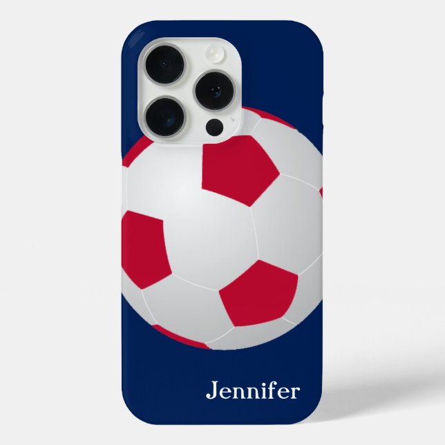 Fußball, rot, weiß und blau, Name Case-Mate iPhone Hülle (Rückseite)
