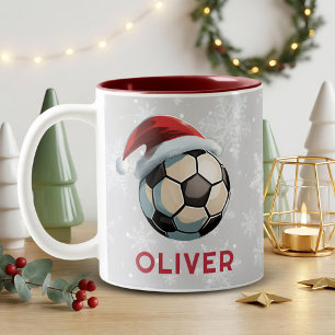 Fußball rote Weihnachtsmannmütze Name Weihnachten  Zweifarbige Tasse