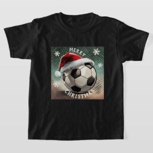 Fußball Rote Weihnachtsmannmütze Schneeflocken Wei T-Shirt