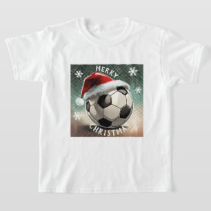 Fußball Rote Weihnachtsmannmütze Schneeflocken Wei T-Shirt