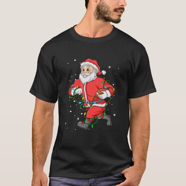 Fußball Santa Claus Weihnachtsbaum Lichter Pajama T-Shirt (Vorderseite)