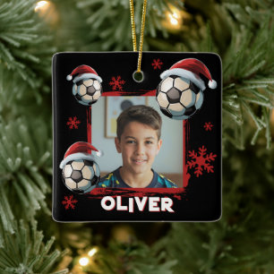 Fußball Santa Hut Name Foto Weihnachten Keramikornament
