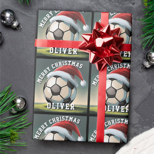 Fußball Santa Hut Name Weihnachten  Geschenkpapier