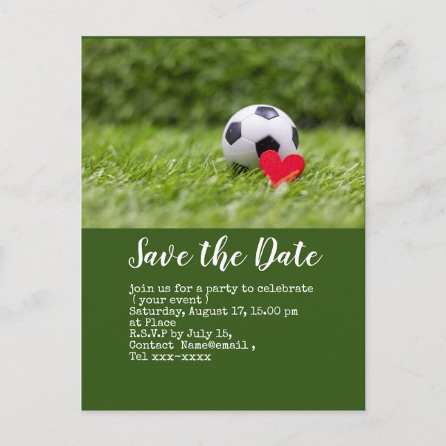Fußball Save the Date auf Grün mit Liebe Postkarte (Vorderseite)
