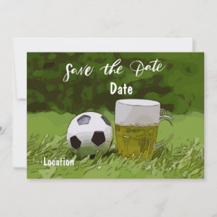 Fußball Save the Date mit Bier auf grünem Gras  Einladung
