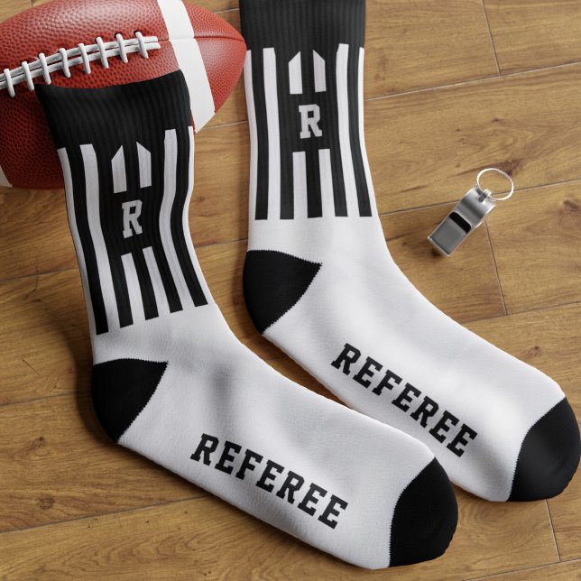 Fußball-Schiedsrichter Schwarz-Weiß-Streifen Socke (Hup! Just add your initial to these sporty black and white striped referee socks)