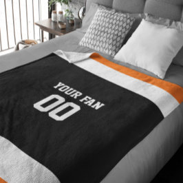 Fußball Schwarz, Orange und Weiß Personalisiert Fleecedecke