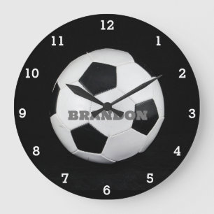 Fußball schwarzer stylischer benutzerdefinierter N Große Wanduhr