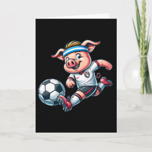 Fußball-Schwein-Maskottchen spielt Fußball-Cartoon Karte