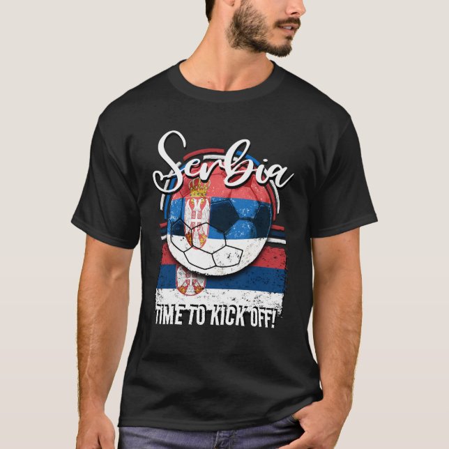 Fußball-Serbienflagge, Fußball-Retroball T-Shirt (Vorderseite)