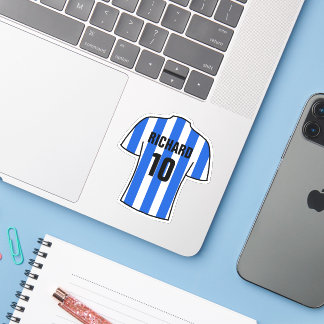 Fußball-Shirt-Design in Blau-Weiß Streifen Aufkleber