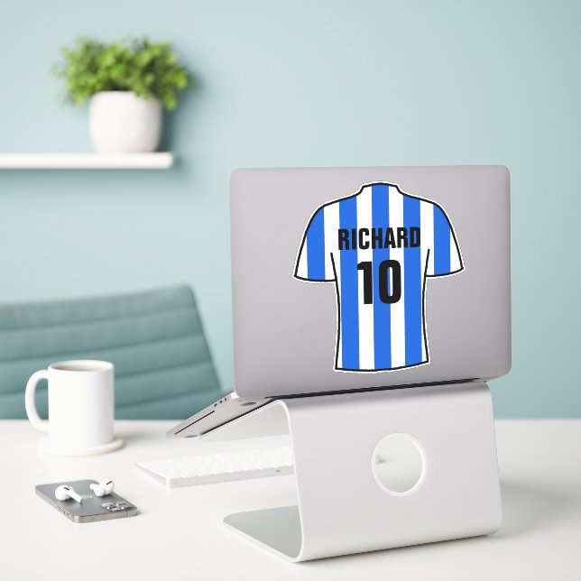 Fußball-Shirt-Design in Blue & White Stripes Stic Aufkleber (Laptop auf Schreibtisch)