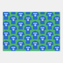 Fußball-Shirt in Blue Wrapping Paper Sheets Geschenkpapier Set