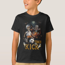 Fußball-Skeleton-Spieler Halloween-Trick oder Kick T-Shirt