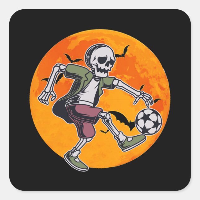 Fußball-Skelett - Halloween Quadratischer Aufkleber (Vorderseite)