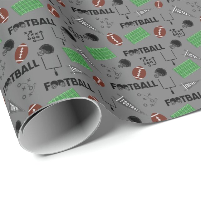 Fußball Spaß auf Grau Geschenkpapier (Rolleneckpunkt)