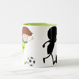 Fußball spielen - Farbe und Silhouette Kaffee Tass Zweifarbige Tasse