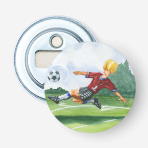 Fußball-Spieler, der einen Ball durch Jay Flaschenöffner