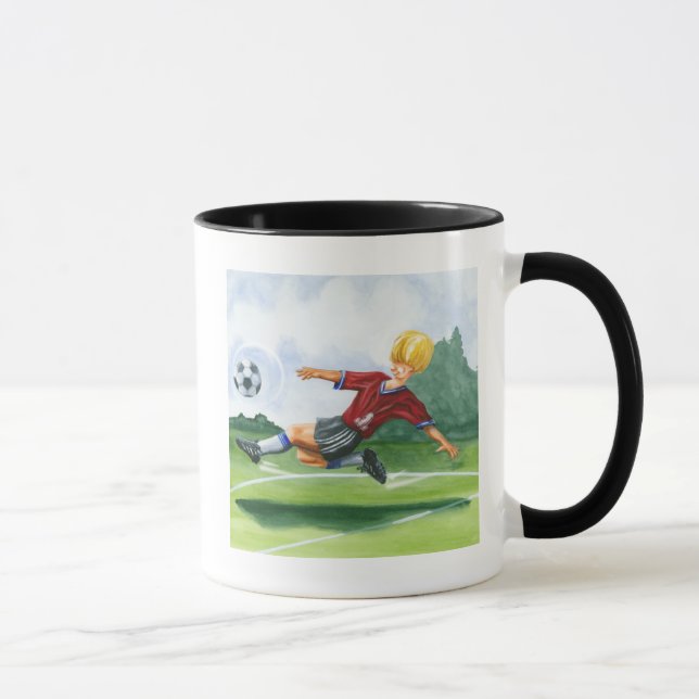Fußball-Spieler spielen einen Ball von Jay Throckm Tasse (Rechts)