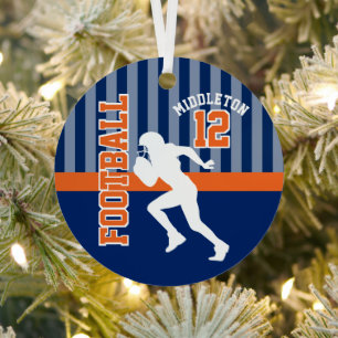 Fußball Sport in Dunkelblau und Orange Ornament Aus Metall