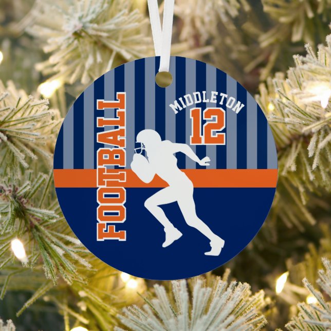 Fußball Sport in Dunkelblau und Orange Ornament Aus Metall (InSitu)