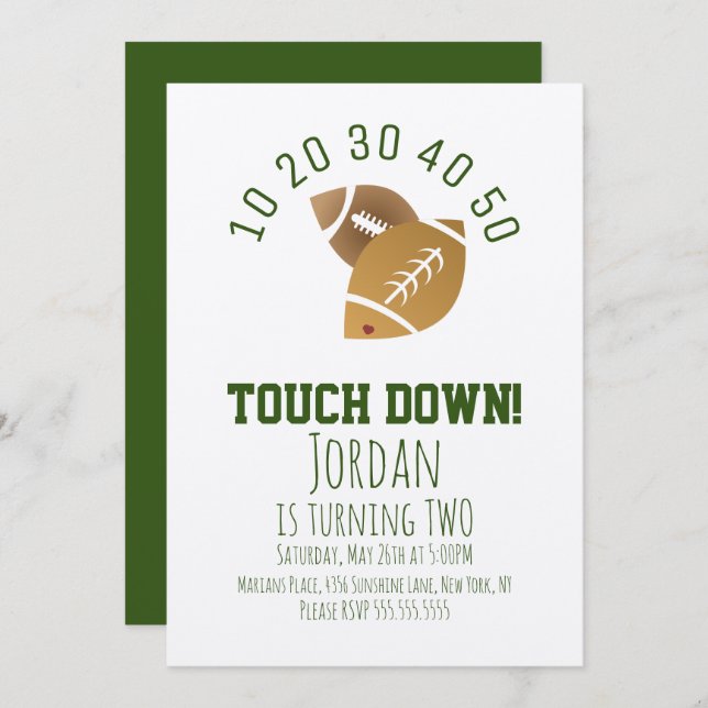 Fußball Sport TouchDown Schneiden Birthday Kraft Einladung (Vorne/Hinten)