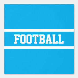 FUSSBALL-Streifen mit weißem Text auf azurblauer F Tapete