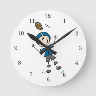Fußball-Strichmännchen Blau Runde Wanduhr