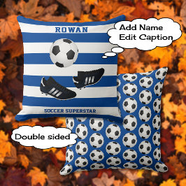 Fußball-Superstar personalisiert blau gestreift Kissen