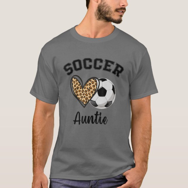 Fußball Tante Leopard Herzsportspieler Mütter T-Shirt (Vorderseite)