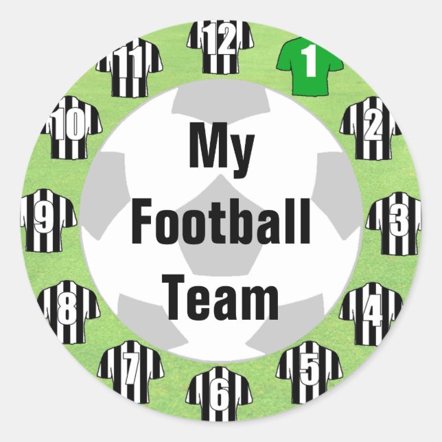 Fußball-Team-Sticker mit Schwarz-Weiß-Shirts Runder Aufkleber (Vorderseite)