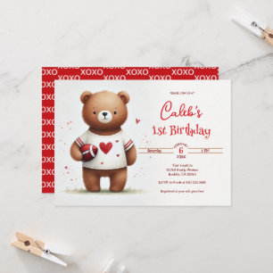 Fußball-Teddybär zum Valentinstag 1. Geburtstag Einladung