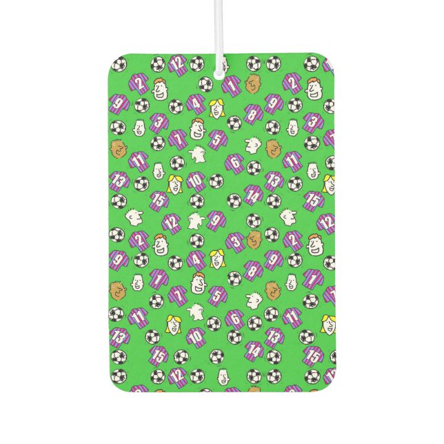 Fußball-Thema mit glasklarem und blau gestreiften  Autolufterfrischer (Vorderseite)