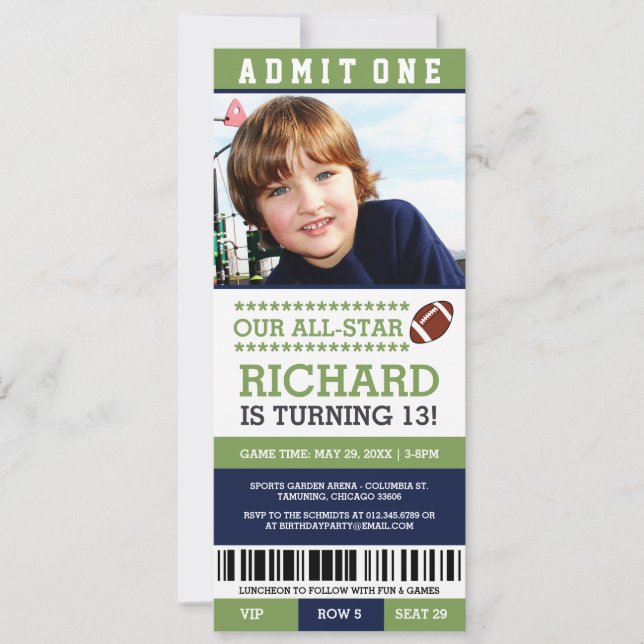 Fußball Ticket Geburtstag Einladungen (Vorderseite)