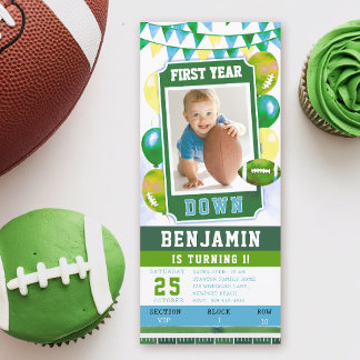 Fußball Ticket Green Boy 1. Geburtstag Einladung