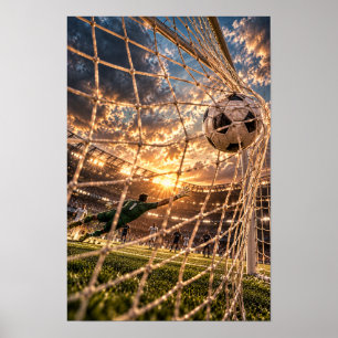 Fußball-Tor-Wandkunst – Dramatische Sonnenuntergan Poster
