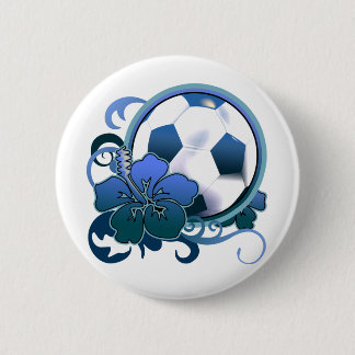 Fußball-tropischer Blumen-Blau-Knopf Button