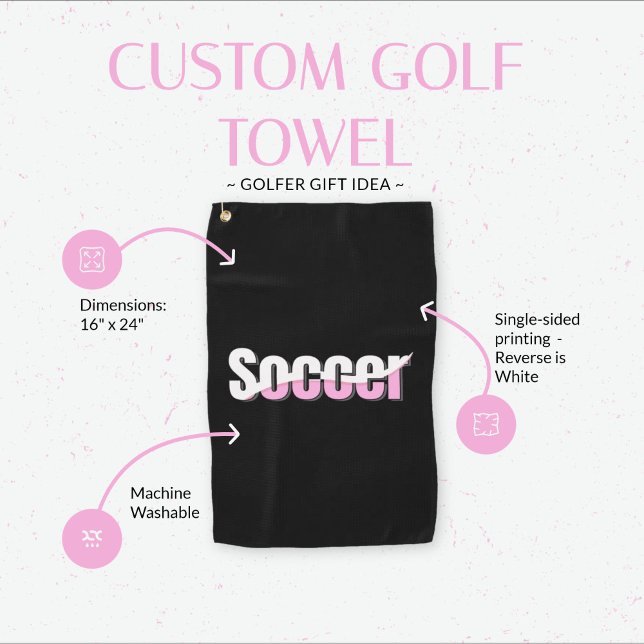 Fußball-Typografie Moderne Kunst Abstrakter Schwun Golfhandtuch (Pink Soccer Customizable Golf Towel)