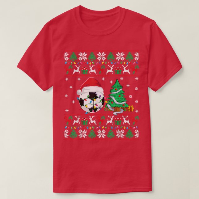 Fußball Ugly Christmas Sweater Soccer Xmas Lights  T-Shirt (Design vorne)