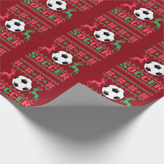Fußball Ugly Holiday Sweater Geschenkpapier (Ecke)