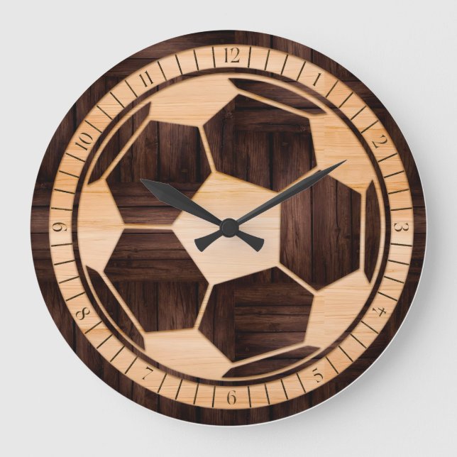 Fußball-Uhr , Fußball-Uhr, 3D-Holz Große Wanduhr (Vorderseite)