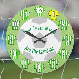 Fußball-Uhr Ihres Mannschaftsnamens - Grüne Shirts Große Wanduhr